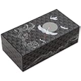 Bits and Pieces 10 Step Secret Puzzle Box Japanese Crane Puzzle Gift Box for Trinkets Money Gifts Jewelry, Full Moon and Lotus Flowers Artwork, Black and Grey Brainteaser, 3.25 x 6.25 x 2 Inches