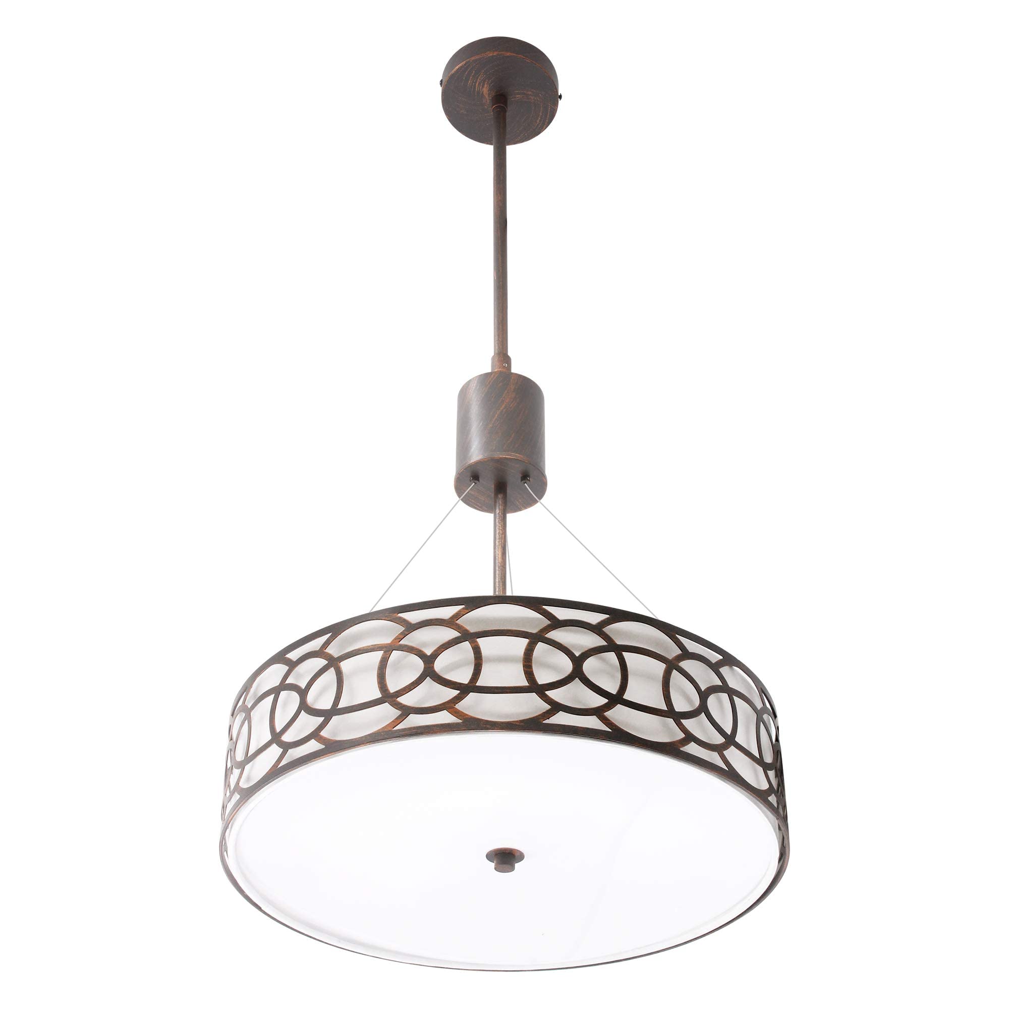 Photo 1 of (PARTS ONLY)RUNTOP 3-Light Drum Pendant Chandelier, Dimmable 17" Drum Pendant Light, Drum Chandelier, Semi-Flush Mount Drum Ceiling Light Fixture Hanging for Dining Room, Bedroom, Kitchen, Entryway, Hallway Bronze
