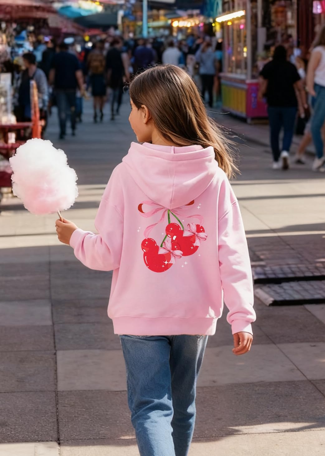 Girls Long Sleeve Hooded Sweatshirt Cherry and Bow Graphic Girls Hoodies Cute Fall Pullover Tops - Image 4