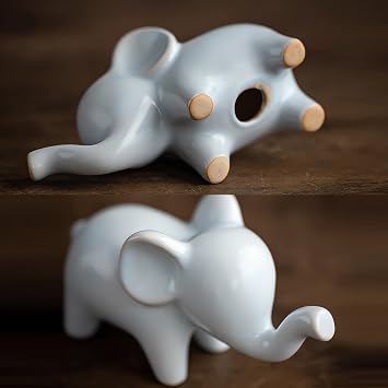 Good Luck Elephant Decor for Home, Ceramic Small Elephant Statue Figurine