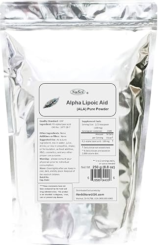 Polvo de ácido alfa lipoico puro ALA RS- (250 gramos (8.8 oz))