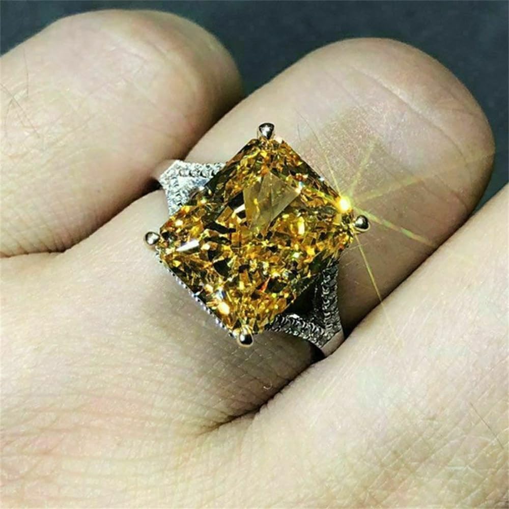 AZQ Sterling Silver 18K Gold Plated Cocktail Ring with 3ct Cubic Zirconia Square Stones, Modern Style, Yellow Gold, Unisex, Ring