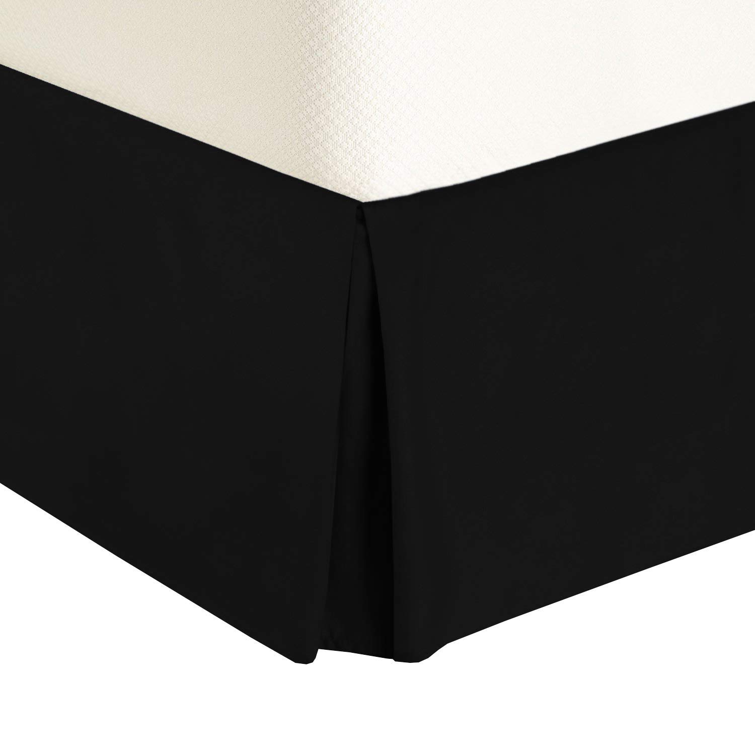 Solid Microfiber Full Pleated Tailored, 14-Inch Drop, Split Corners Bed Skirt, Black