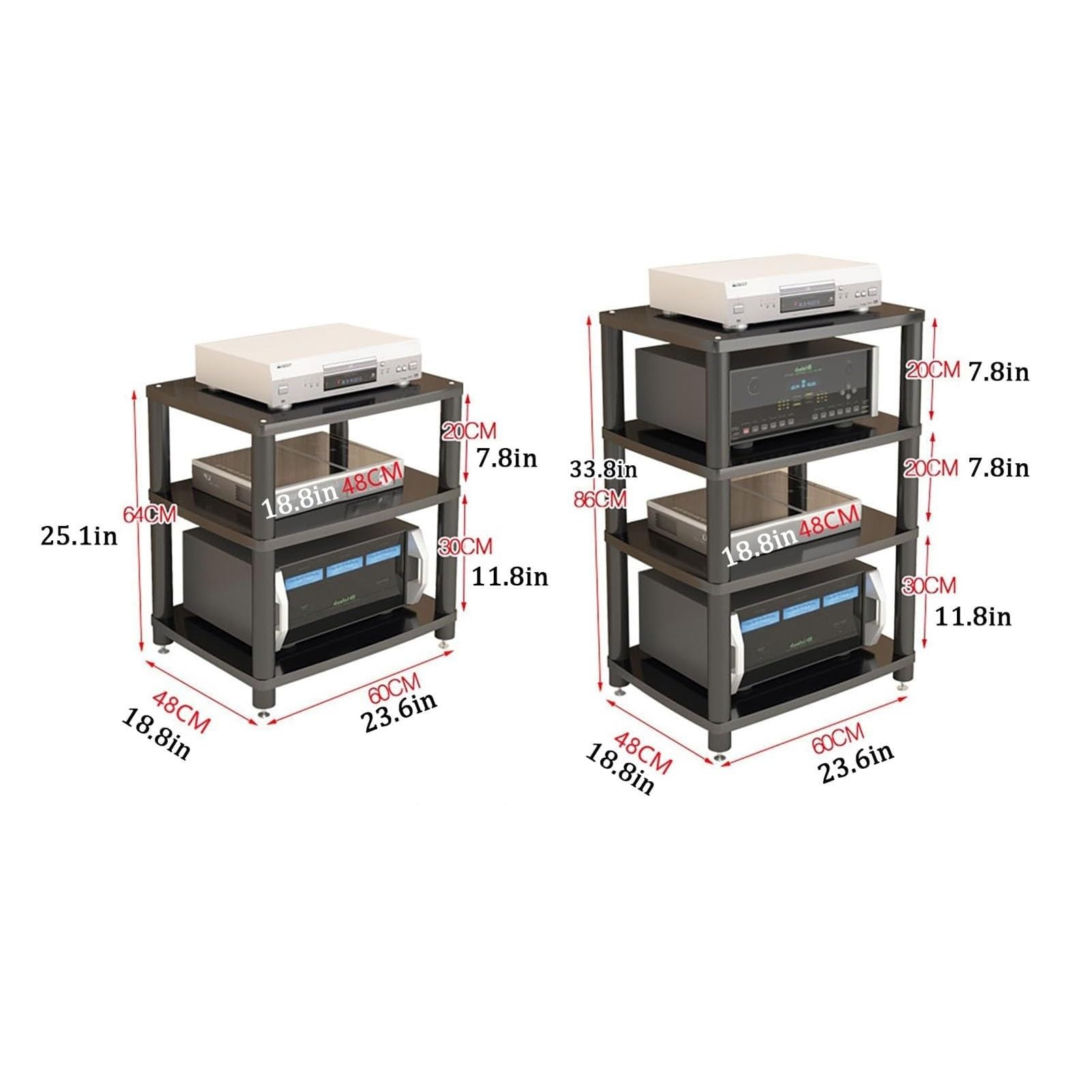 Armadio stereo - mensola per proiettore, supporto multimediale AV, componente audio/video, rack audio stereo, scaffali per centro intrattenimento con piedini in metallo (bianco, 3 livelli)