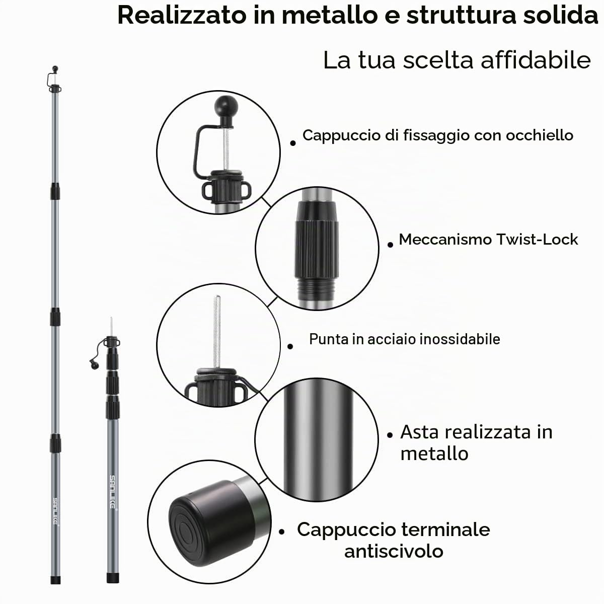 SANLIKE Verstellbare Zeltstangen Planenstangen, Strapazierfähig, für Outdoor-Überdachungen, Markisen, Ersatz, verdickte Campingstangen, 2er-Set
