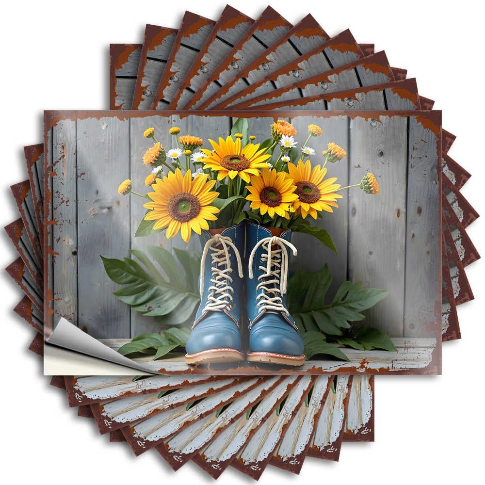 Vintage Boots Blooming with Sunflowers: A Rustic Charm Display Cool Holiday - Bumper Garage Removable Vinyl Decal(8X12CM)