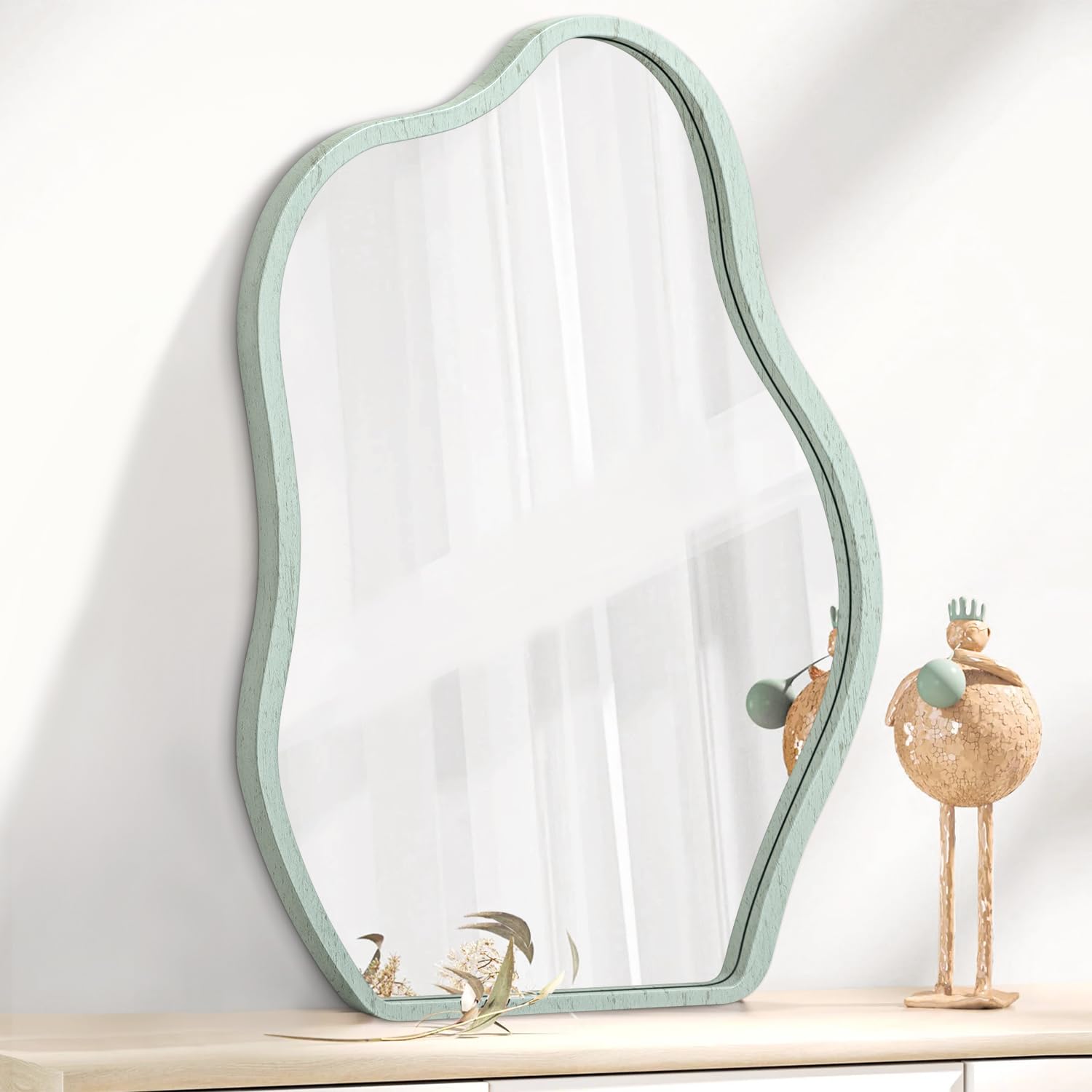 Asymmetrical Irregular Mirror for Wall Wooden Framed Hanging Wall Mirror Cloud Modern Unique Bathroom Wall Mirrors Decorative Living Room Bedroom