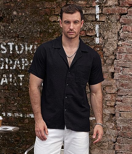 Image of VATPAVE Mens Striped Summer Shirt Casual Button Down Short Sleeve Beach Shirts Cotton Shirts for Men