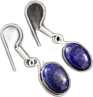 Lapis Lazuli Earrings Sterling Silver Plated Blue Stone Earrings Drop Dangle Earrings September Birthstone Earrings Cabochon Blue Lapis Lazuli Earrings Trending Earrings Valentines Day Gifts