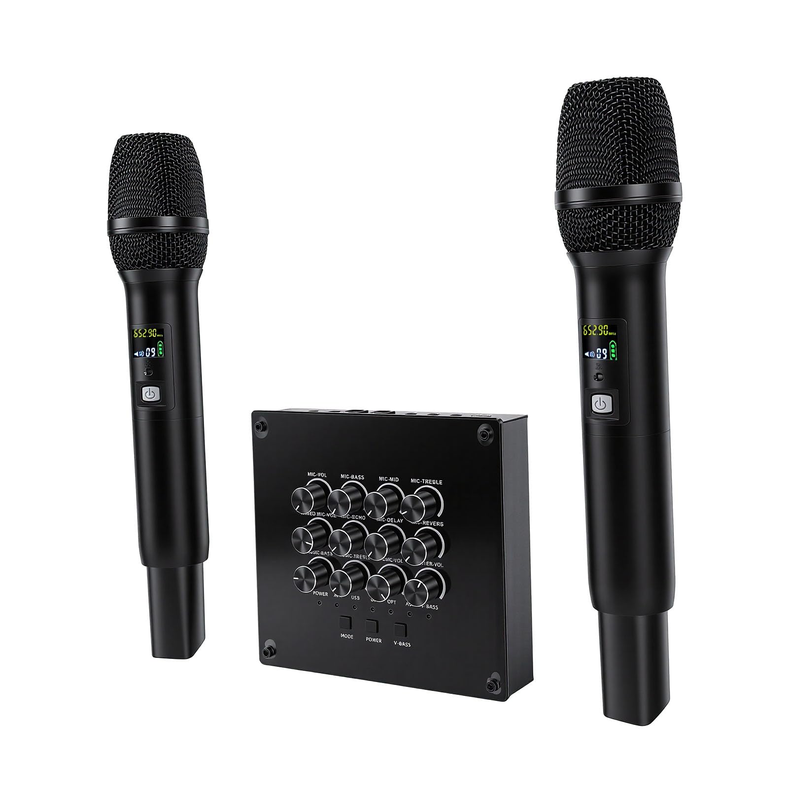 Cuifati Microphone sans Fil, Système de Micro karaoké Professionnel Double UHF avec égaliseur intégré, pour Chant, Parole, Carte Son, Haut-Parleur, Amplificateur