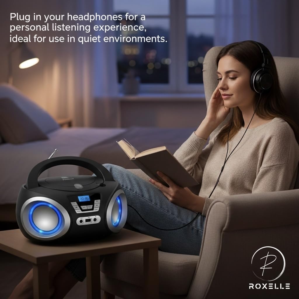 Lecteur CD portable CD-300 BT FM MP3 USB AUX éclairage RVB double alimentation AC batterie écran LCD prise casque