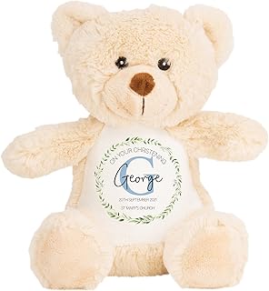 Personalised Christening Gift, Custom Baptism Gift, Teddy Bear Soft Toy Plush, Christening Gift For Boys, Baby Keepsake, Christening Present, Baptism Present