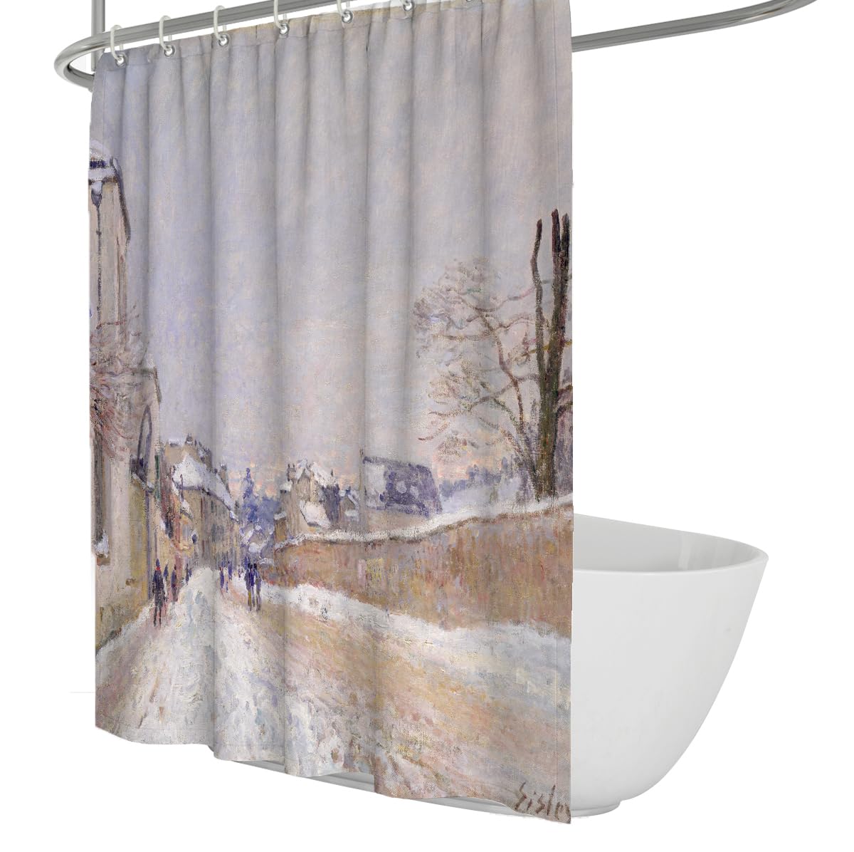 Set di Tende doccia Snow Town con ganci 240x180cm | Decorazione per tende da bagno in tessuto impermeabile lavabile per interni di cabine di fattoria