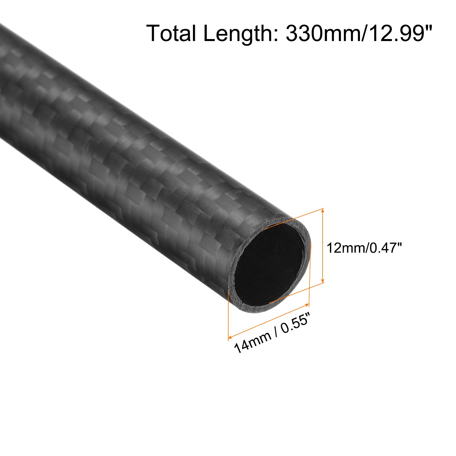 QUARKZMAN 2Pcs Tubes en Fibre de Carbone 12 x 14 x 330mm Surface Mate Rod 3K Enroulé en Fibre de Carbone pour avion RC Quadcopter Multicoptère