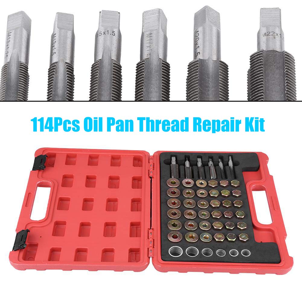 Yosoo Health Gear Kit di Riparazione Filettatura Tappo di Scarico Coppa Olio 114 Pezzi, Set di Strumenti per Tappo di Scarico Coppa Olio M M17 M20 M22