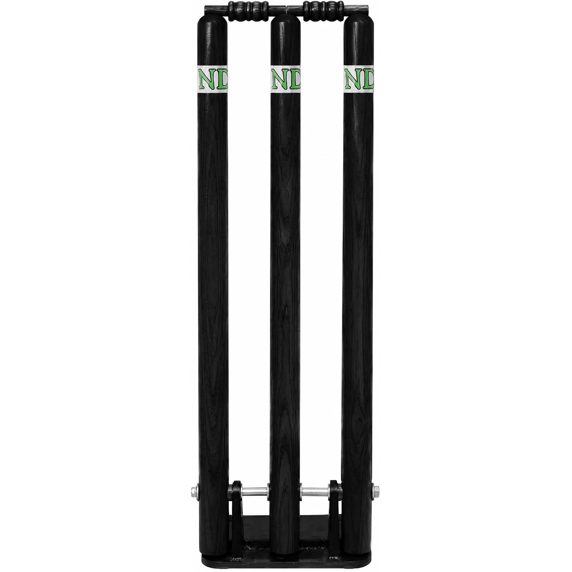 ND Sports Cricket Stumps – Spring Back Stability & Durability, Cricket Wickets with Bails & Metal Base, Wooden Cricket Stump Set for Training & Matches (Black)