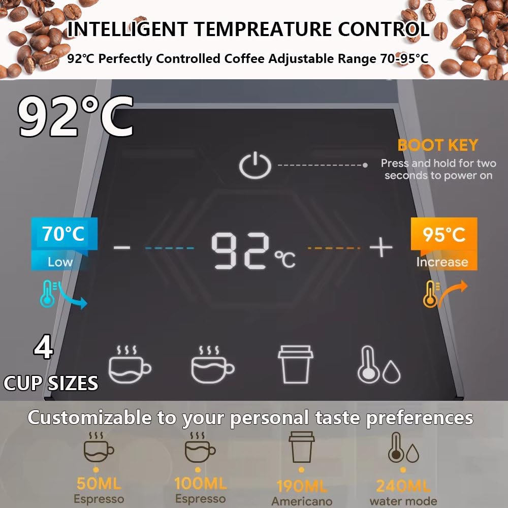 Macchina per caffè Espresso 19 Bar, Macchina per caffè Monodose, Macchina per caffè A Capsule con Serbatoio dell'Acqua da 800 Ml, Controllo Touch Intelligente, Uso Domestico E Ufficio Orange
