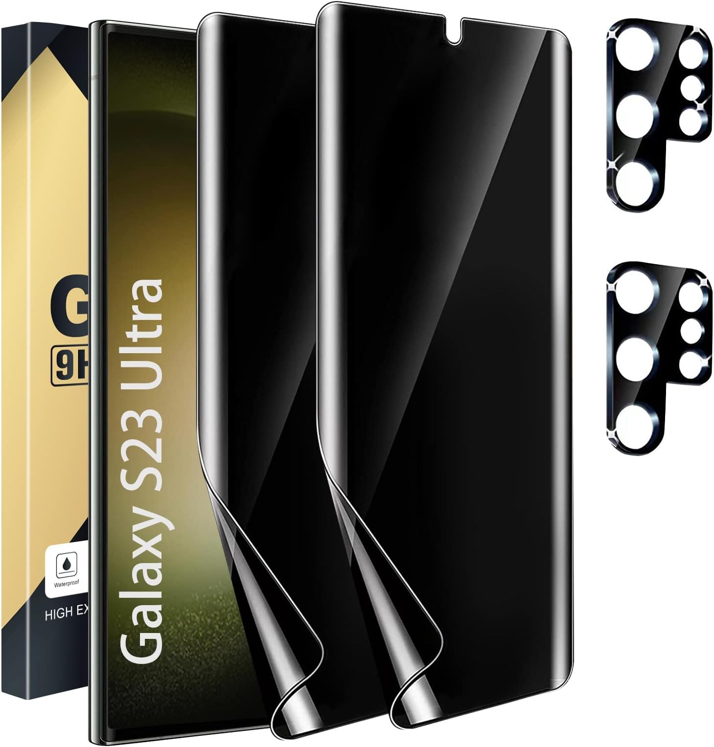 [2+2 Pack] Galaxy S23 Ultra Privacy Screen Protector, 2 Pack TPU Privacy Film with 2 Pack Camera Lens Tempered Glass, High Clarity, Bubble Free, AUTO Repair for Samsung S23 Ultra 5G Screen