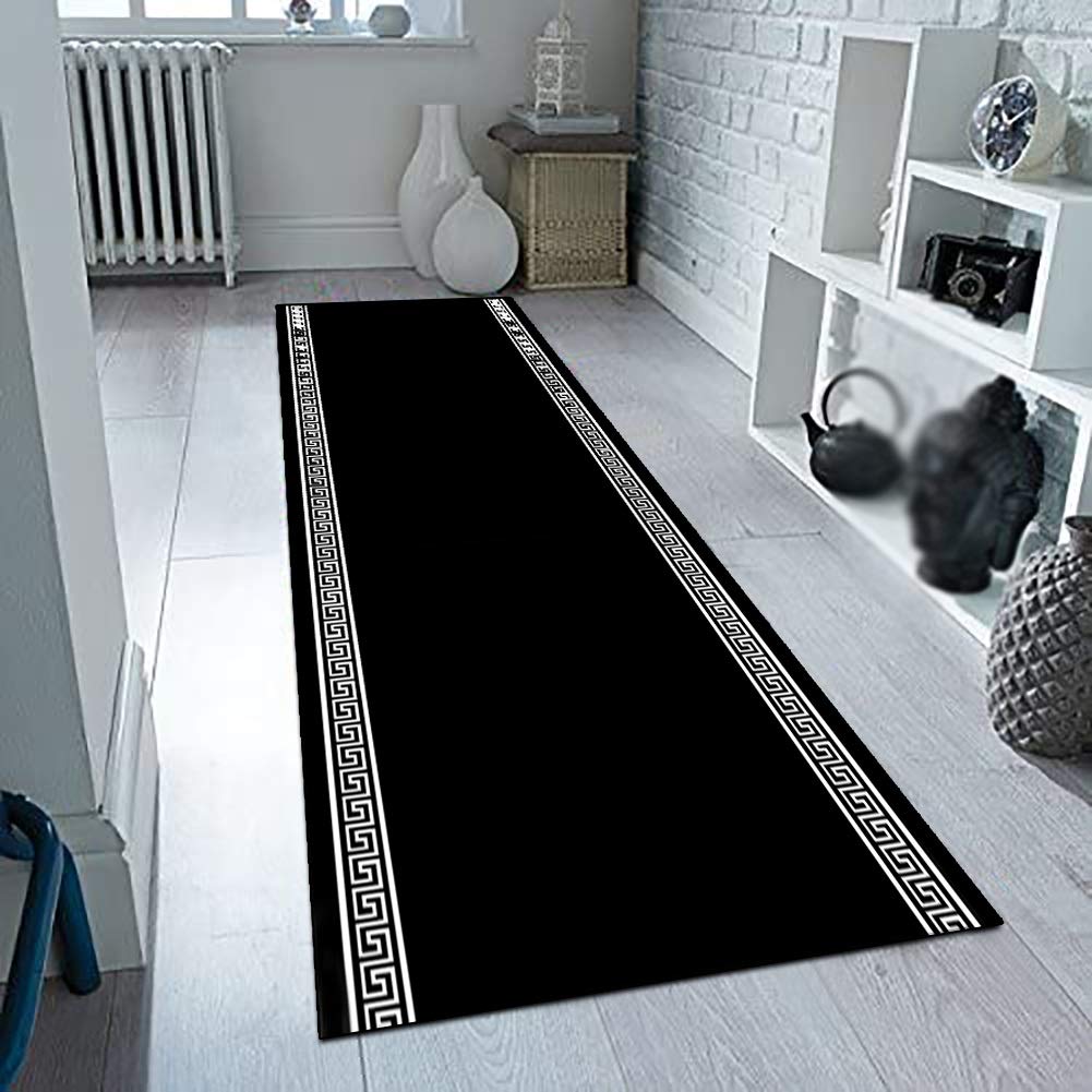 Dywan chodnik na korytarz czarny chodnik antypoślizgowy chodnik kuchenny dywan poliester nadaje się do prania w korytarzu, kuchni, sypialni, salonu, szerokość 60 cm/70 cm/80 cm/90 cm/100 cm (rozmiar: 80 x 100 cm)