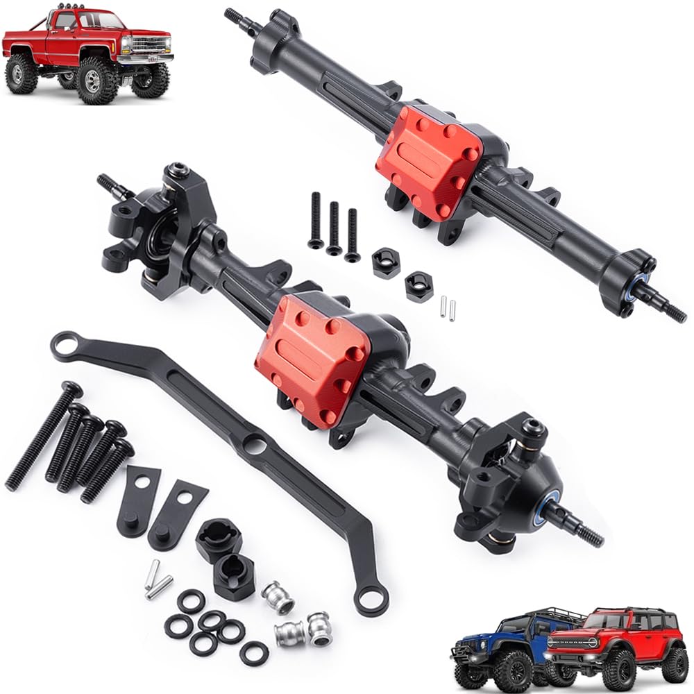 MORLORDY RC Complete Axles Set - Standard Extended Front Rear Axles Set with Steering/Steering Knuckles/Axles Gear and Cover/CVD Shaft for 1/18 TRX4M RC Car,Extended