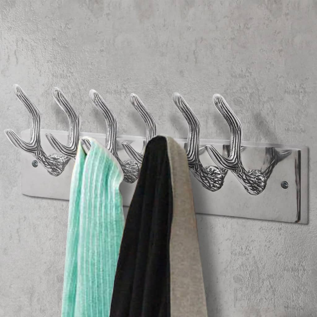 Perchero de aluminio con 6 ganchos para sombrero y corbata, plata pulida, montaje en pared, sistema de montaje invisible, decorativo, práctico, duradero, resistente