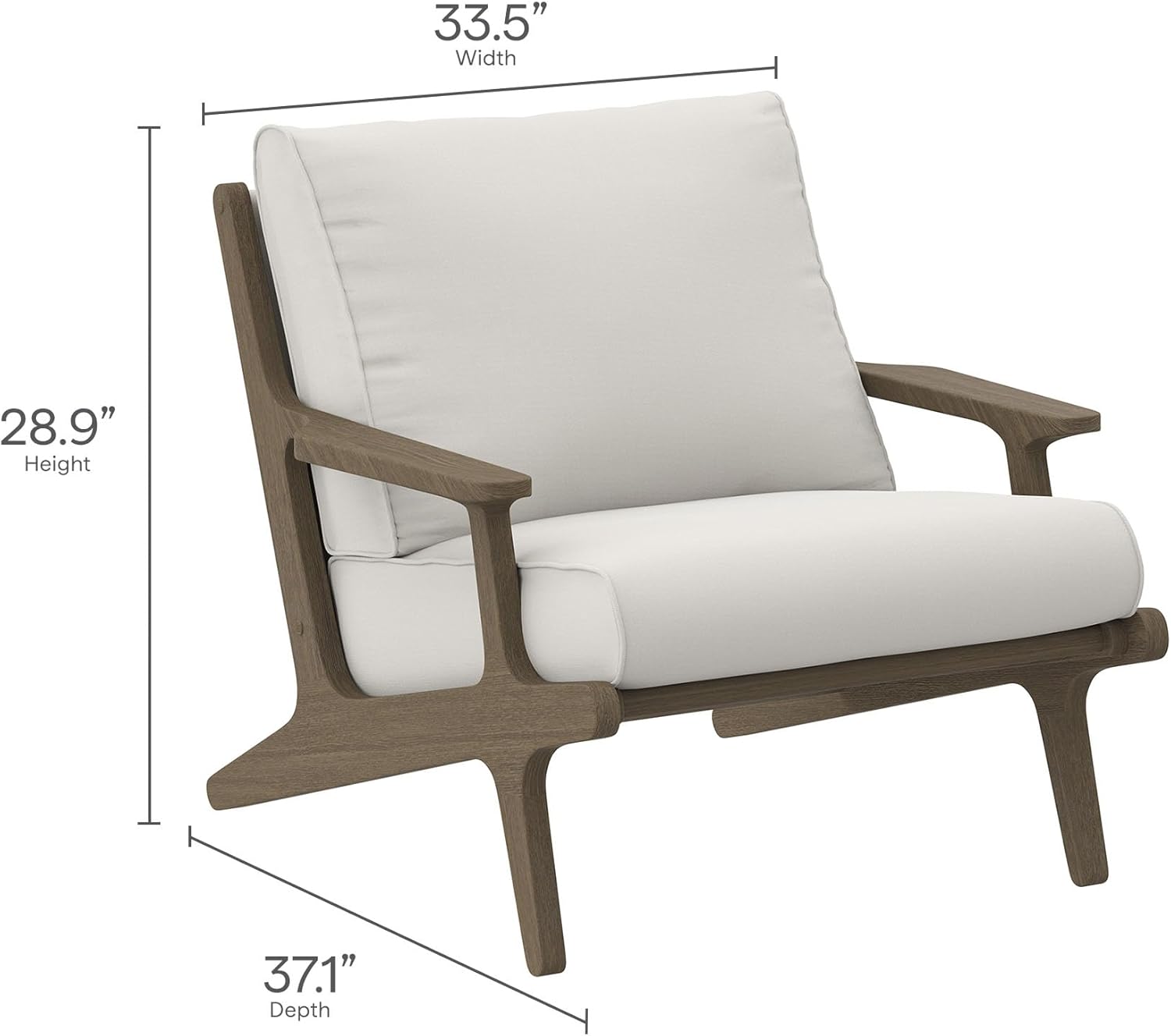 Modway Saratoga Teak Wood Outdoor Chair with Ottoman in Weathered Gray White - Patio Armchair and Footstool with Weather-Resistant Removable Cushions