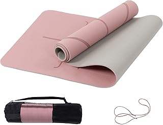 Marjar Mata do jogi antypoślizgowa mata do ćwiczeń ze znacznikami wyrównania, TPE, przyjazna dla środowiska, odporna na rozdarcia mata do jogi dla kobiet 1/4 cala mata fitness do domu maty do pilatesu z paskiem do noszenia