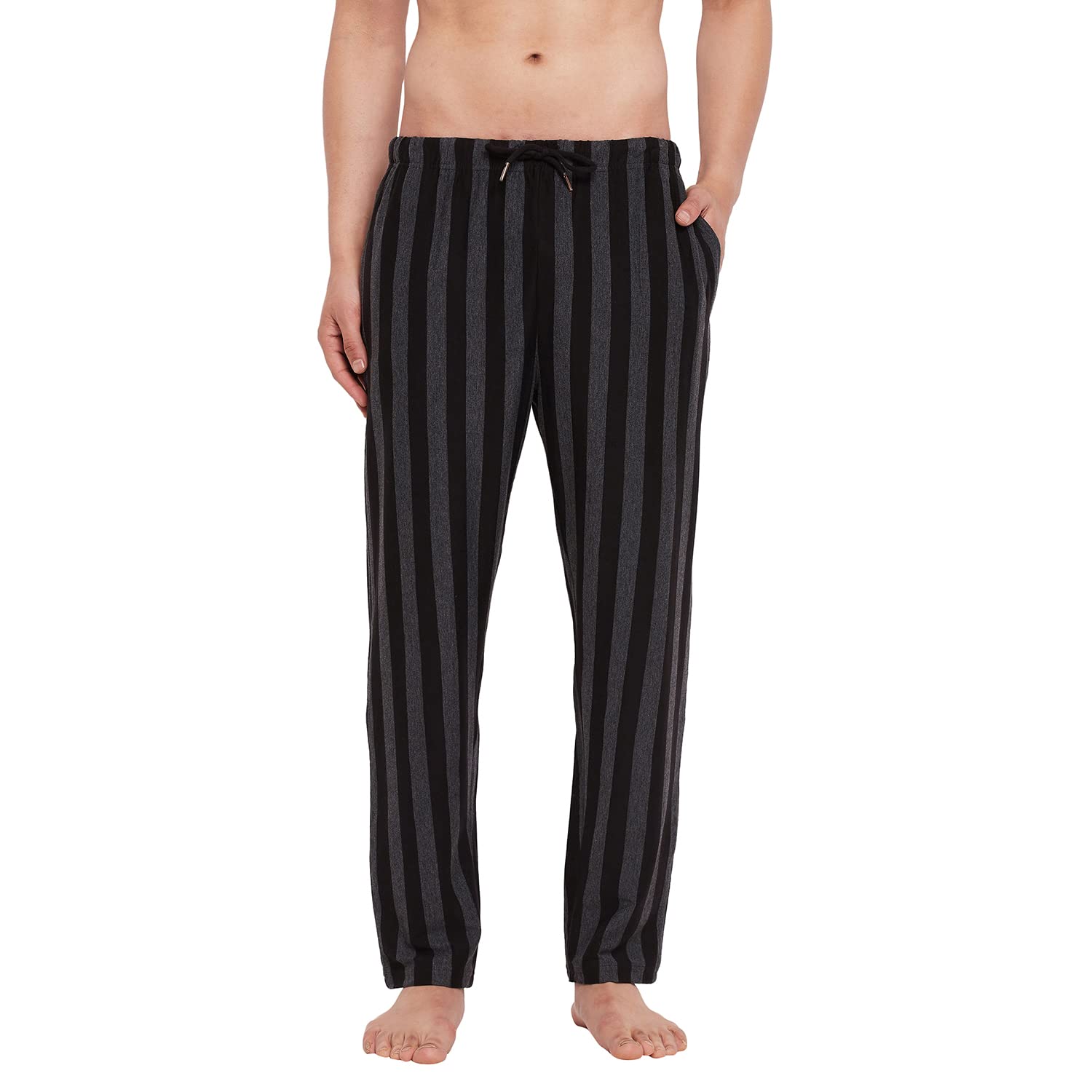 Black and Grey Stripe Cotton Blend Men's Pajama(HYPM03510)