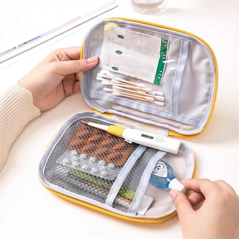 First Aid Bag Medical Case Portable Empty Small Storage Pouch Travel Medical Pouch for Women Men Yellow Medicine Bag for Birthday Christmas Gifts Multifunctional Emergency Medicine Storage Organizer