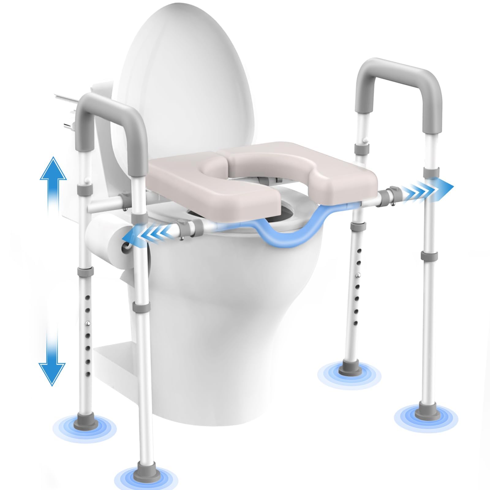 Amico degli uomini Sedile WC rialzato con maniglie - Altezza e larghezza regolabili per anziani e disabili, struttura portante fino a 180 kg, adatto a tutti i tipi di WC