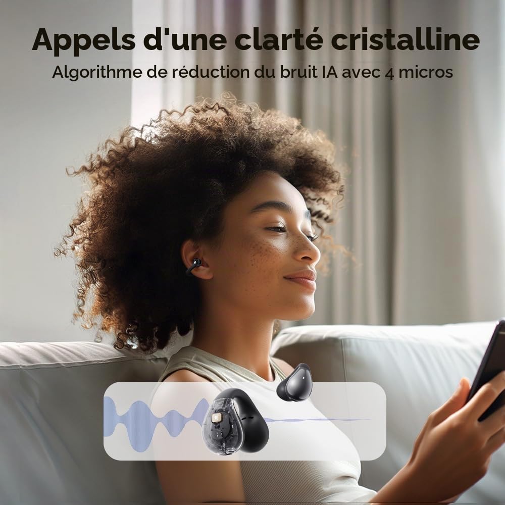 QCY Crossky C30 Écouteurs Bluetooth sans Fil,Écouteurs Sport Bluetooth 5.4 Clip Ouverts,avec Micro antibruit 4 ENC,EQ personnalisé,Étanche IPX5, Idéal pour Le Sport/Fitness,Noir