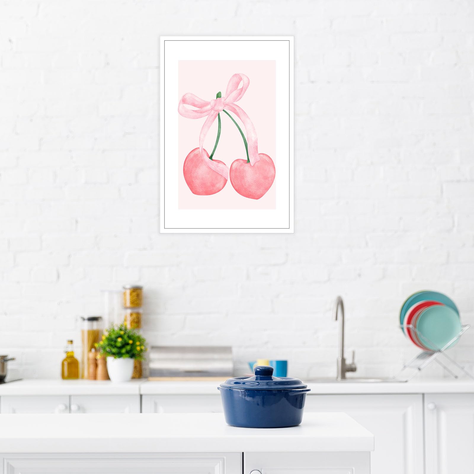 HGNSVRJX Poster Estetico Coquette Con Fiocco Rosa E Ciliegie - Stampa Su Tela Preppy - Decorazione Parete Per Camera Ragazze, Stile Campus (30,5x40,6 Cm)