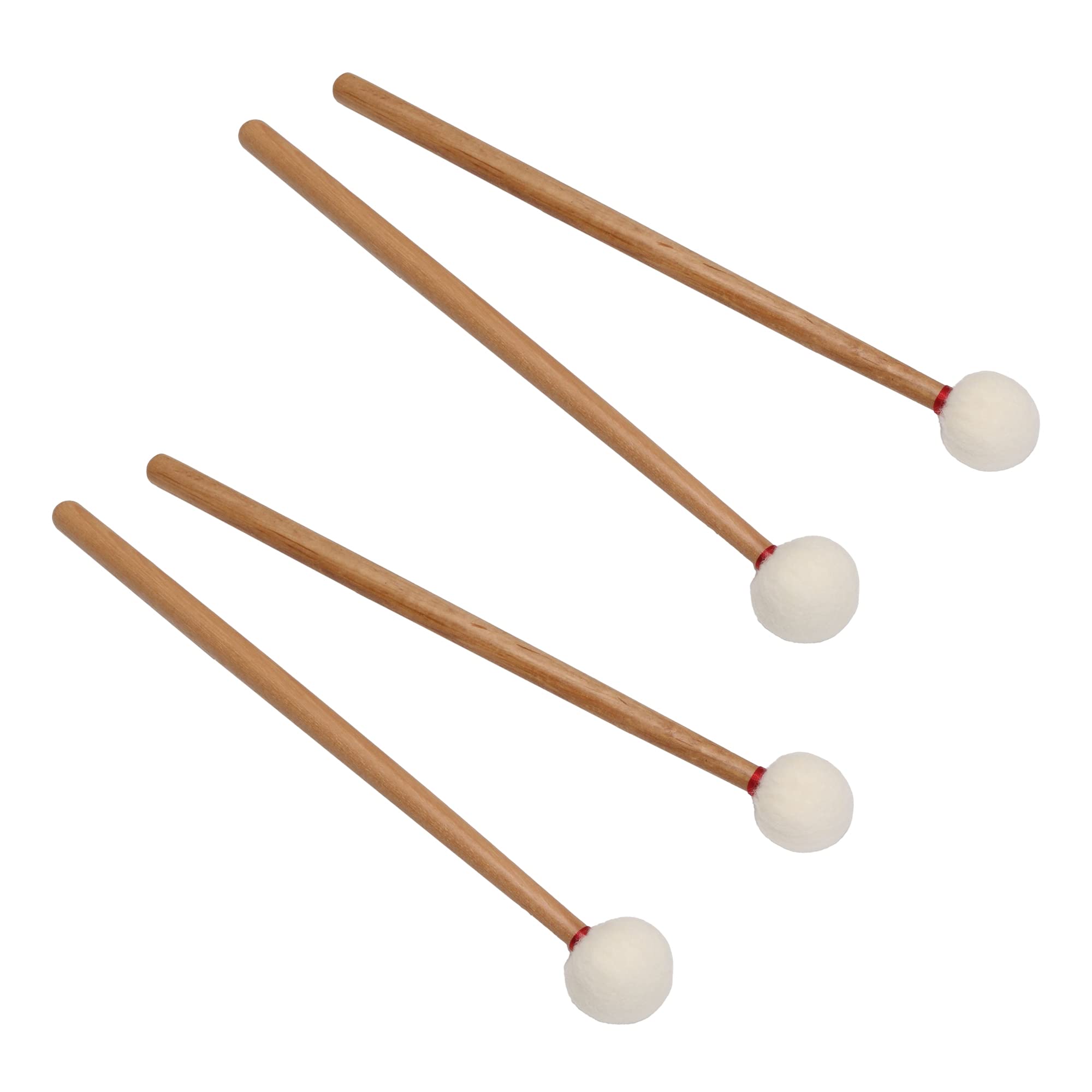 Yibuy Lot de 4 maillets en feutre de 35,6 cm avec poignée en bois de 3,5 cm de diamètre pour percussion de batterie Blanc