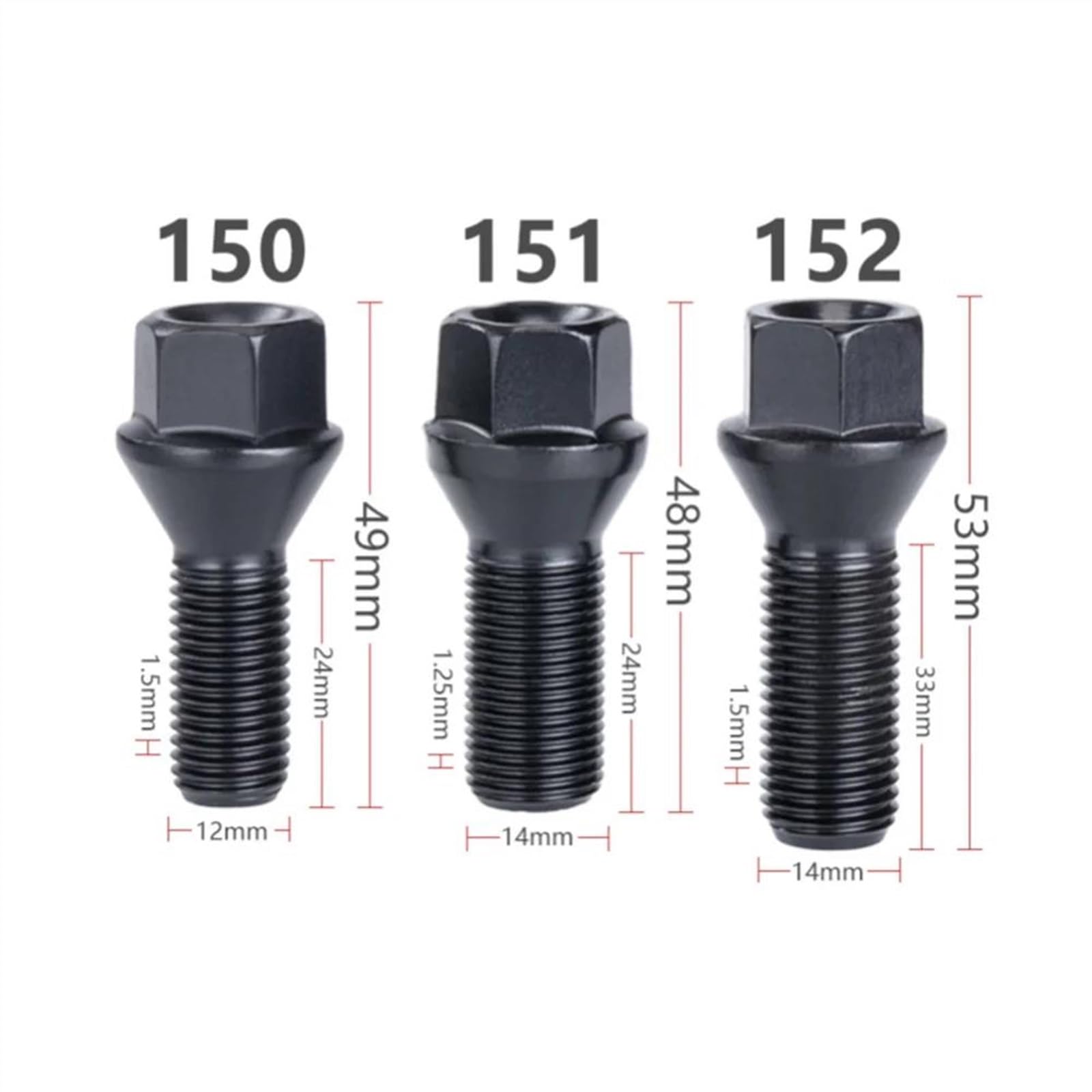 4 Pièces Boulons Roue Antivol M14x1.5mm Acier Noir + Clé - Compatible Audi Golf Jetta