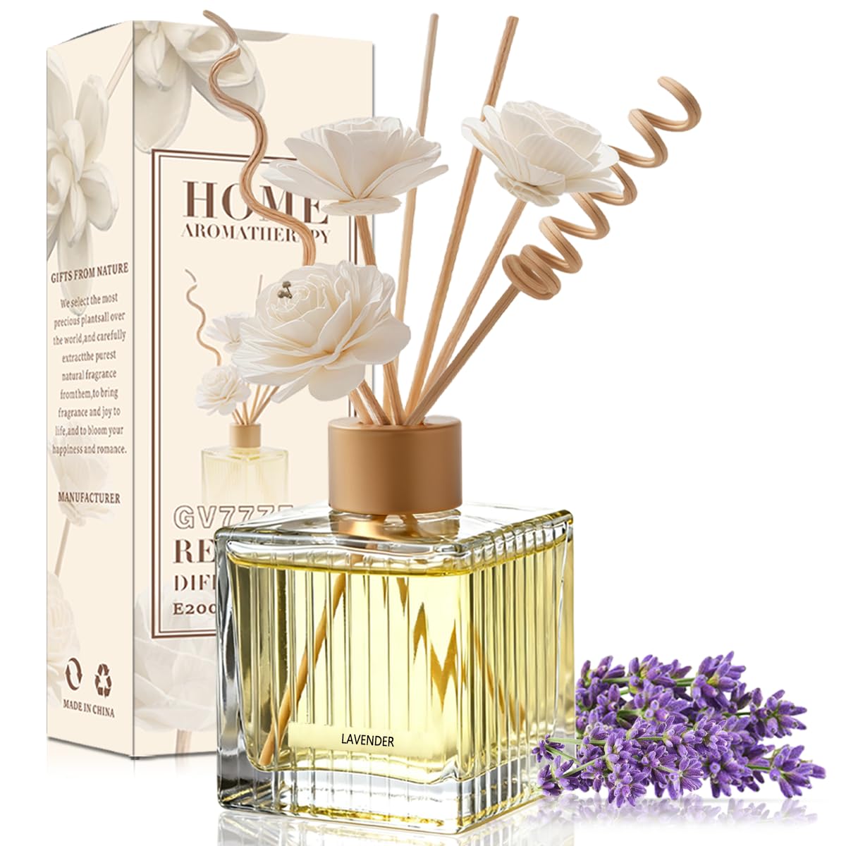 Lavender Reed Diffuser Set - 6.7 oz Glass Bottle with 4 Rattan Sticks, 3 Dried Flowers | Adjustable, Long-Lasting Scent for Home, Bedroom, Living Room