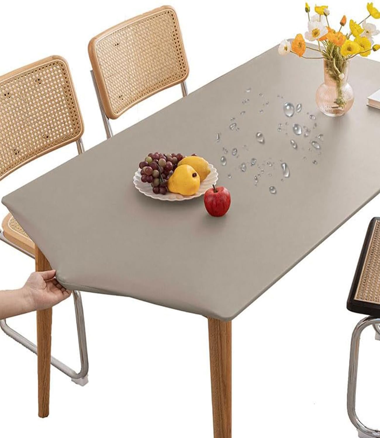 Mateju Rectangular Tablecloth, Rectangle Table Cloth with Elastic Edged Dust-Proof Waterproof PVC Tablecloths Stain Resistant Table Cover Table Decoration Outdoor Indoor (90x140cm,Elephant Grey)