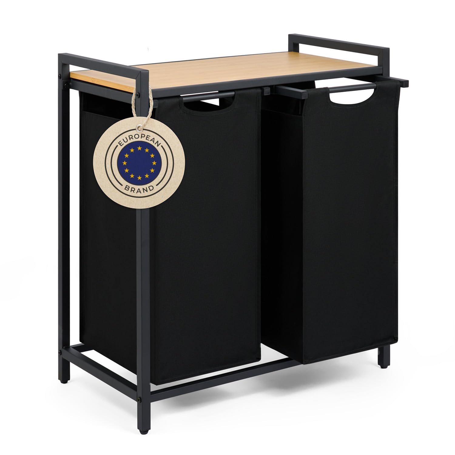 Blumtal cesto biancheria sporca 2 scomparti in grigio per organizzare - cesta portabiancheria design scomparti estraibili con ripiano superiore in materiale effetto cemento - struttura in metallo nero