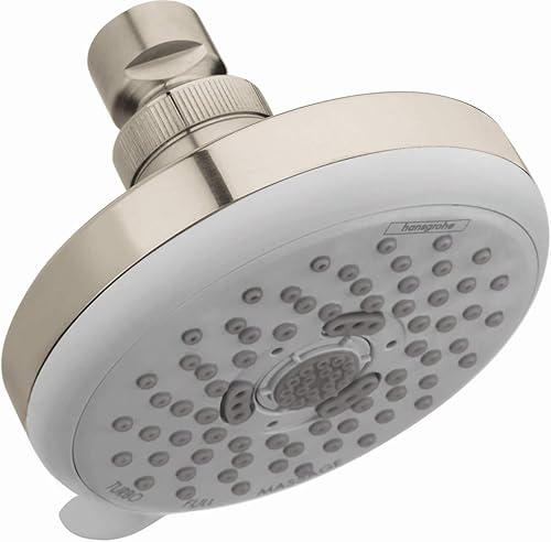 hansgrohe Croma 100 - Cabezal de ducha de 4 pulgadas, flujo bajo, moderno, 3 pulverizadores, masaje pulsante, ahorro intenso de agua turbo con