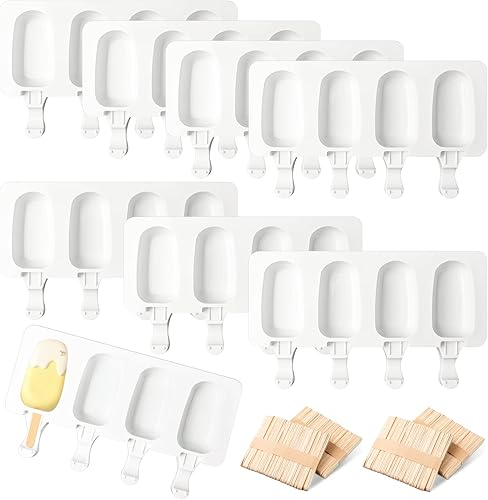 Juego de 8 moldes de silicona para helado de 4 cavidades moldes ovalados reutilizables moldes para tartas blancas moldes para hornear con 200