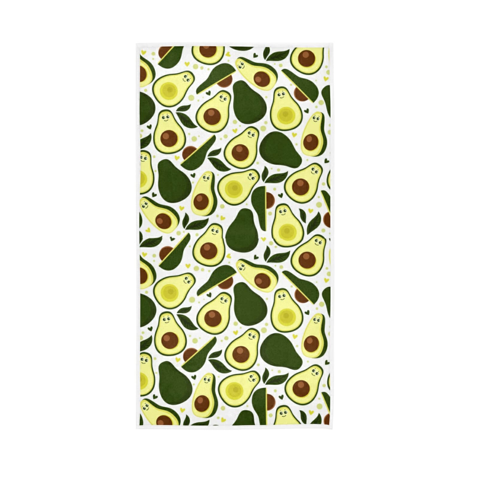 LSRCPD Yellow Green Style Seamless Avocados with Smiles, Leaves, on White Soft Hand Bath Towel 30" x 15" Thin Fast Drying Absorbent Soft Towels for Kitchen Gym Spa Hotel Beach