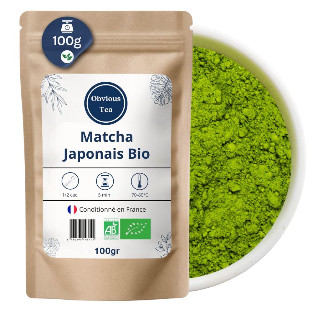 Matcha Bio Japonais - Poudre de Thé Vert Broyé en Vrac - Thé Traditionnel pour Dégustation Haute Qualité - 100% Naturel - Agriculture Biologique - Sachet 100 gr (50 Tasses)