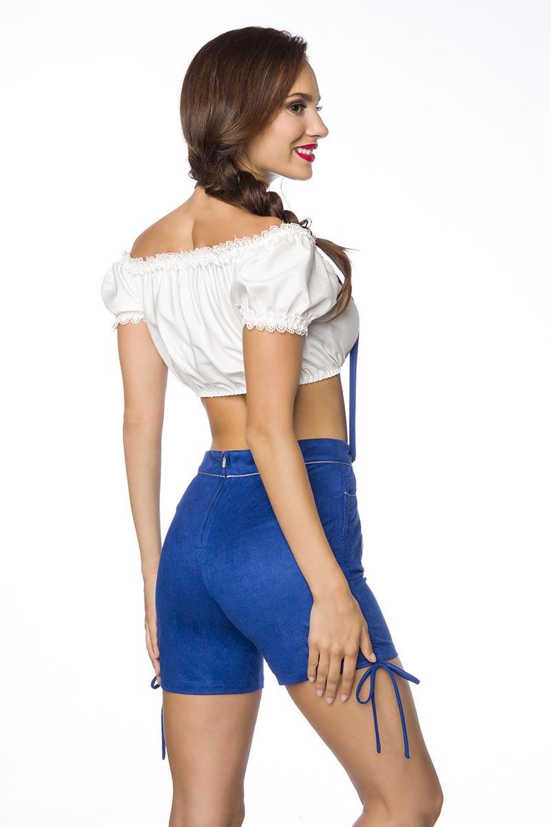 Dirndline Traditionelle Trachtenshorts Tracht Shorts Lederhose Lederhosen Velourlederoptik Trachten Neckholder Damenshorts Damentracht Damenhose Stickereien in 4 Farben XS-L