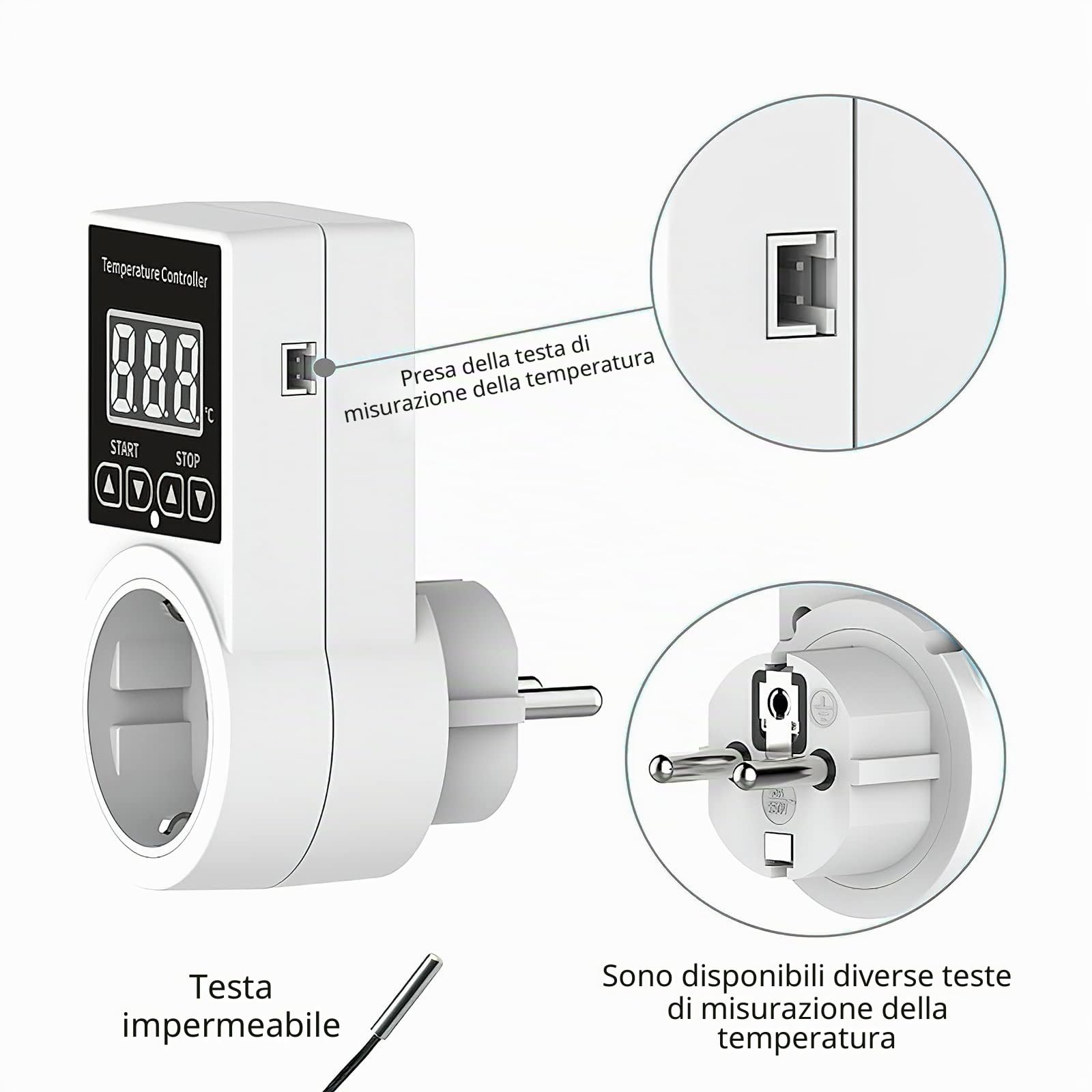 Vaileal Presa termostatica, regolatore di temperatura, regolatore di temperatura digitale con sonda, interruttore di temperatura impermeabile, termostato intelligente per serra, contenitore in vetro