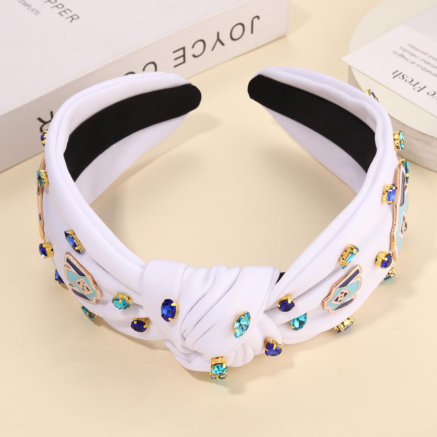 NVENF Fascia Per Capelli Derby – Con Strass, Nodosa, Accessori Per Equitazione, Corsa Di Cavalli, Blu