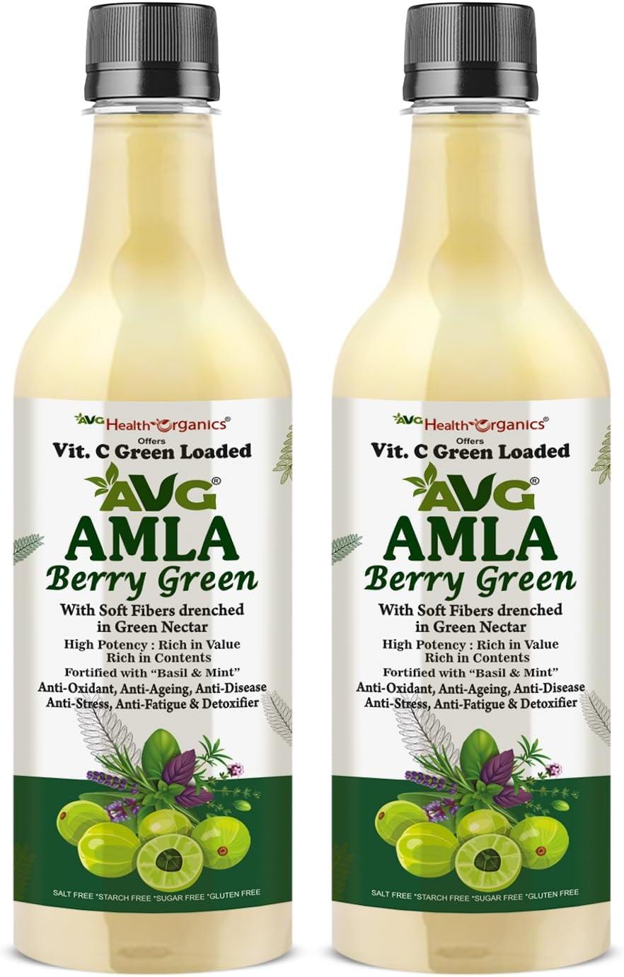 AVG Health Organics Amla Berry Green Juice | Pure Amla Extract - Pack of 2 x 500 ml | Rich in Vitamin C, Antioxidants | Boosts Immunity, Natural Detox, Hair & Skin Health | 100% Natural, No Added