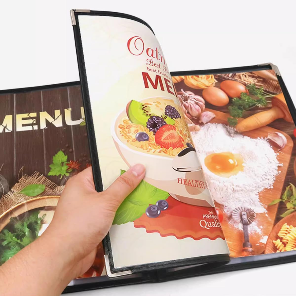 Bringsine 8.5 x 11 Inch Pockets,4 Page 8 View Transparent Restaurant Menu Covers, Fits A4 Size Paper Holders,Bar Cafe Restaurant Book Black Folder