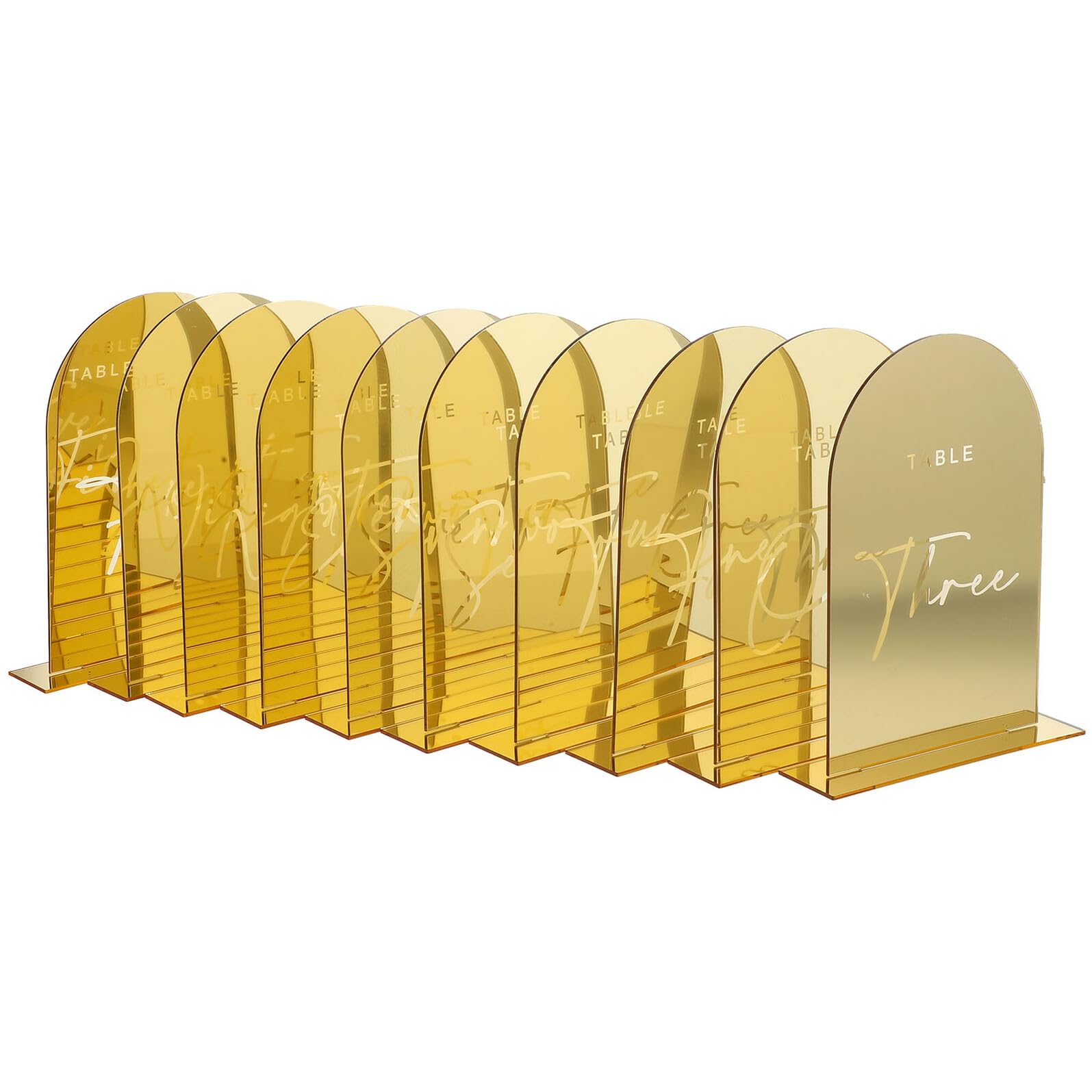 HOMSFOU 10 Stück Goldene Acryl Tischkarten mit Standfuß Einfache Handhabung Selbstgemacht Individuell Anpassbar für Hochzeitsfeiern und Brautduschen