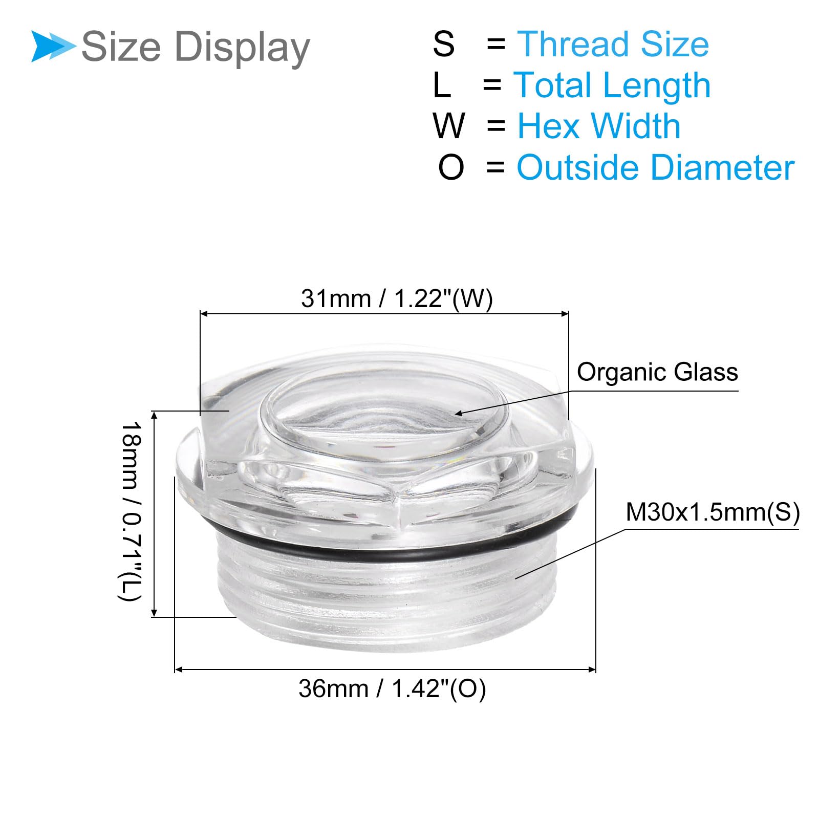CoCud 5 Piezas Visor De Nivel De Aceite Para Compresor - Rosca M33x1.5mm, Ventana De Vidrio Con Cabeza Hexagonal