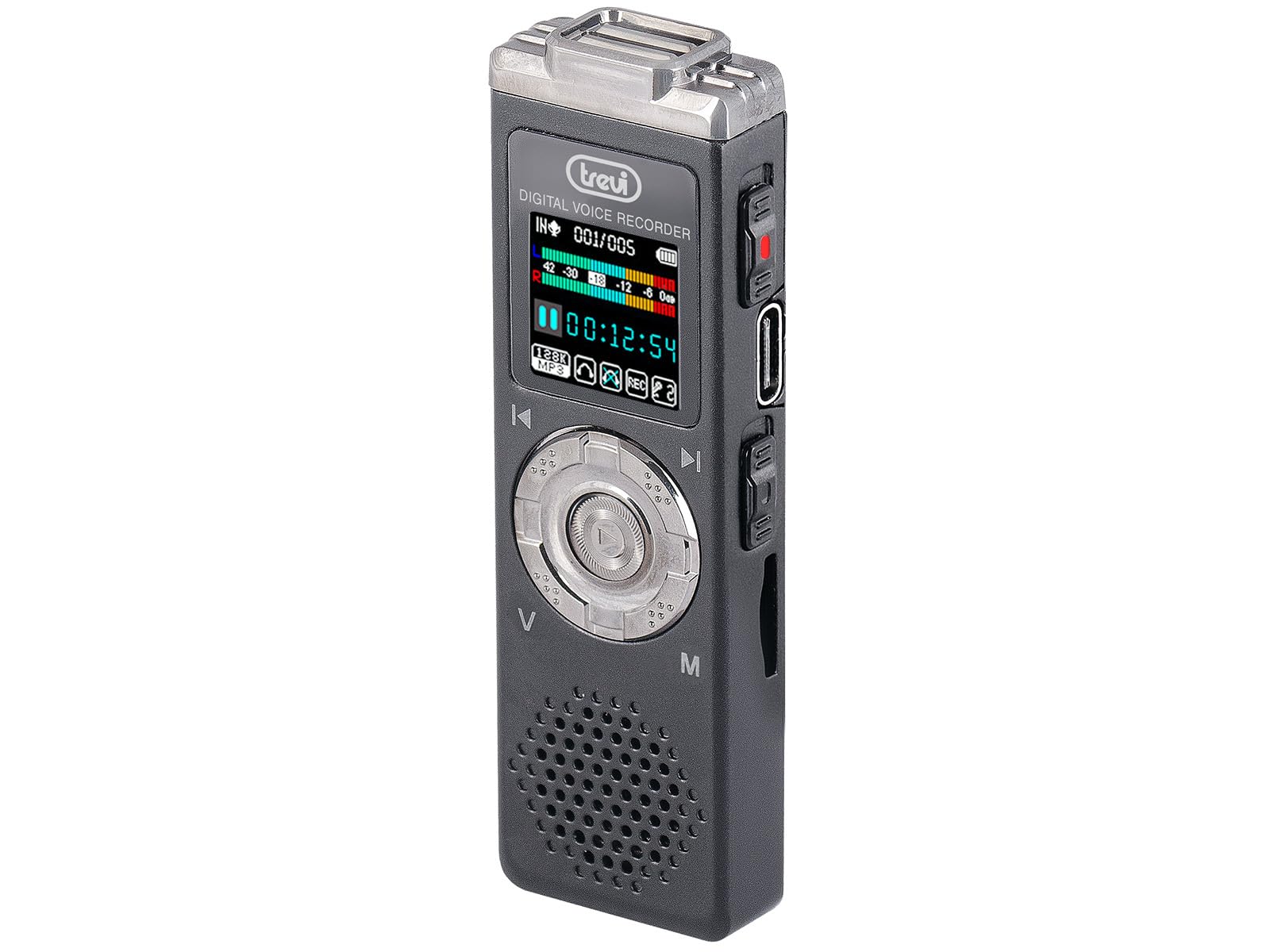 Trevi DR 437 SA2 Mini Registratore Vocale con Memoria Interna da 8GB, Registrazione Fino a 580h, Batteria Interna Ricaricabile al Litio
