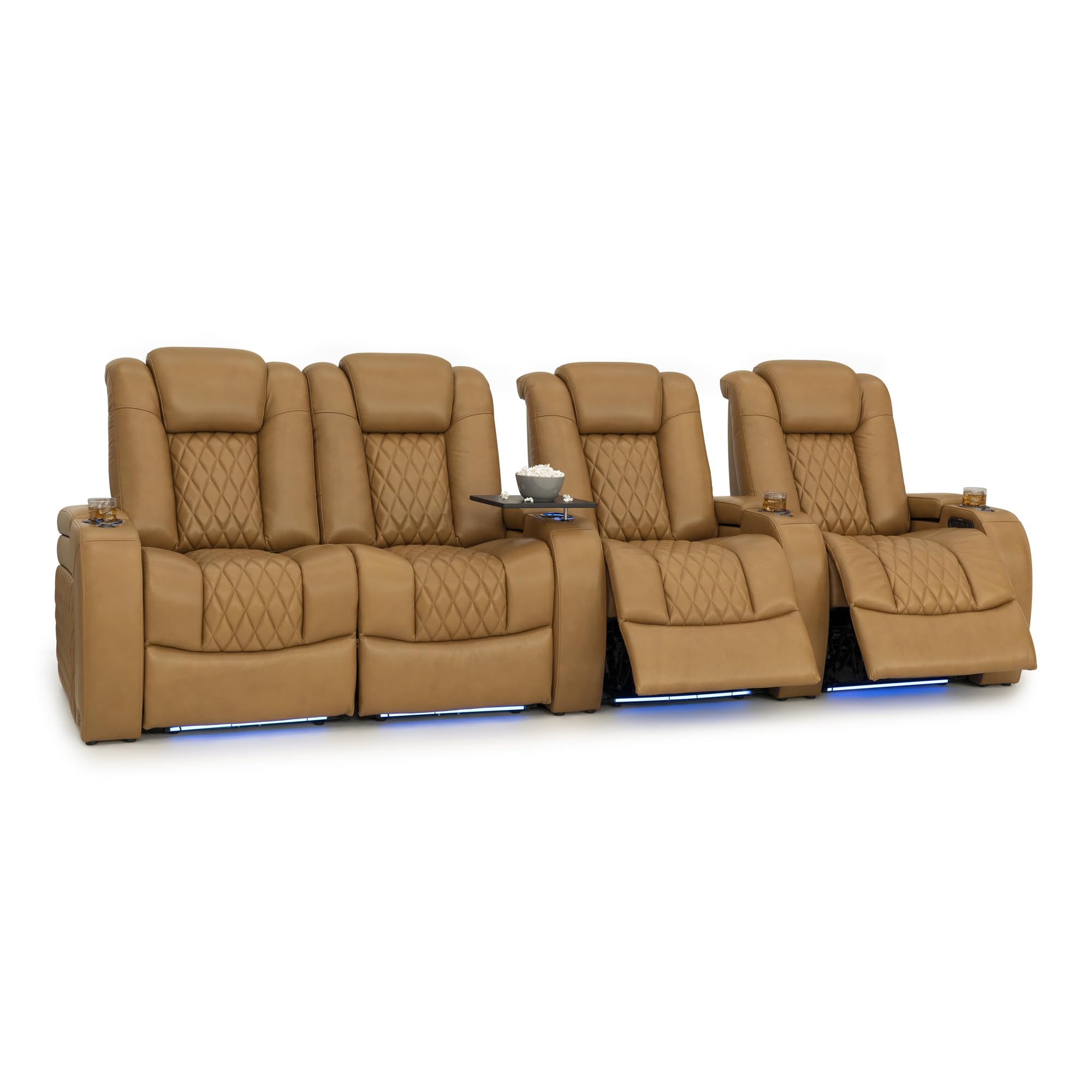 Seatcraft Diamante Home Theater Seating Tan Oak Row of 4 Left Loveseat